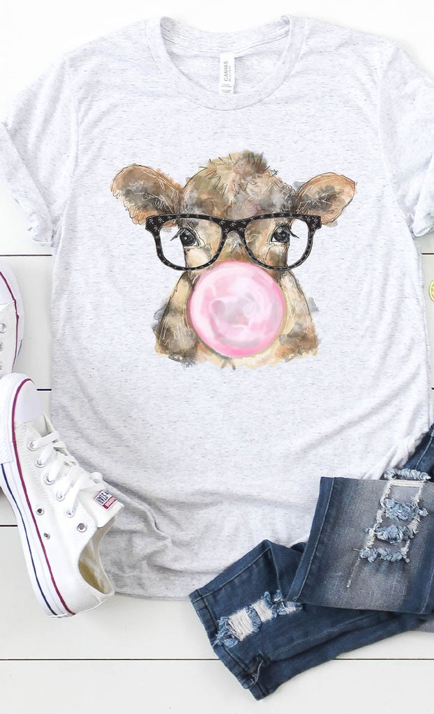 S & 3XL ONLY Bubble Gum Cow Tee