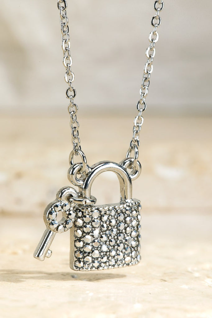 Crystal Lock & Key Pendant Necklace - Roseabella 