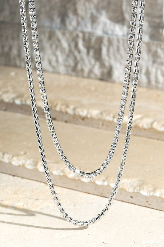 Layered Pave Crystal Cable Necklace - Roseabella 